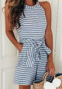 Sleeveless Striped Halter Romper NWOT